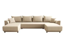 Sofá rinconera panorámico de tela beige NESSARO