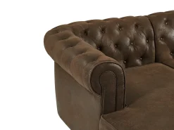 Sofá rinconera panorámico y puf de microfibra aspecto cuero envejecido CHESTERFIELD