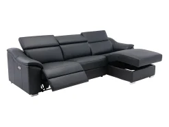 Sofá rinconera relax de piel de calidad superior negro - Ángulo derecho - PEDRERA