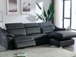 Sofá rinconera relax de piel de calidad superior negro - Ángulo derecho - PEDRERA