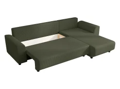 Sofá rinconera reversible de pana verde caqui NESSARO