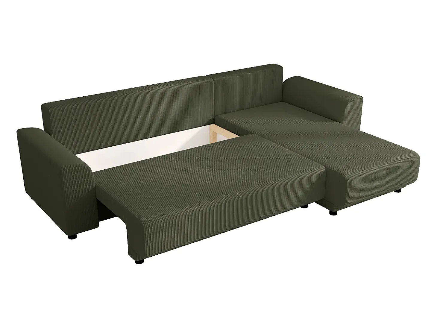 Sofá rinconera reversible de pana verde caqui NESSARO