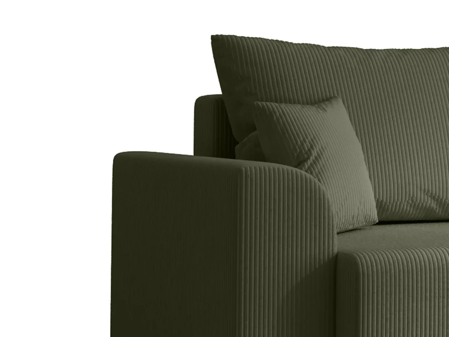 Sofá rinconera reversible de pana verde caqui NESSARO