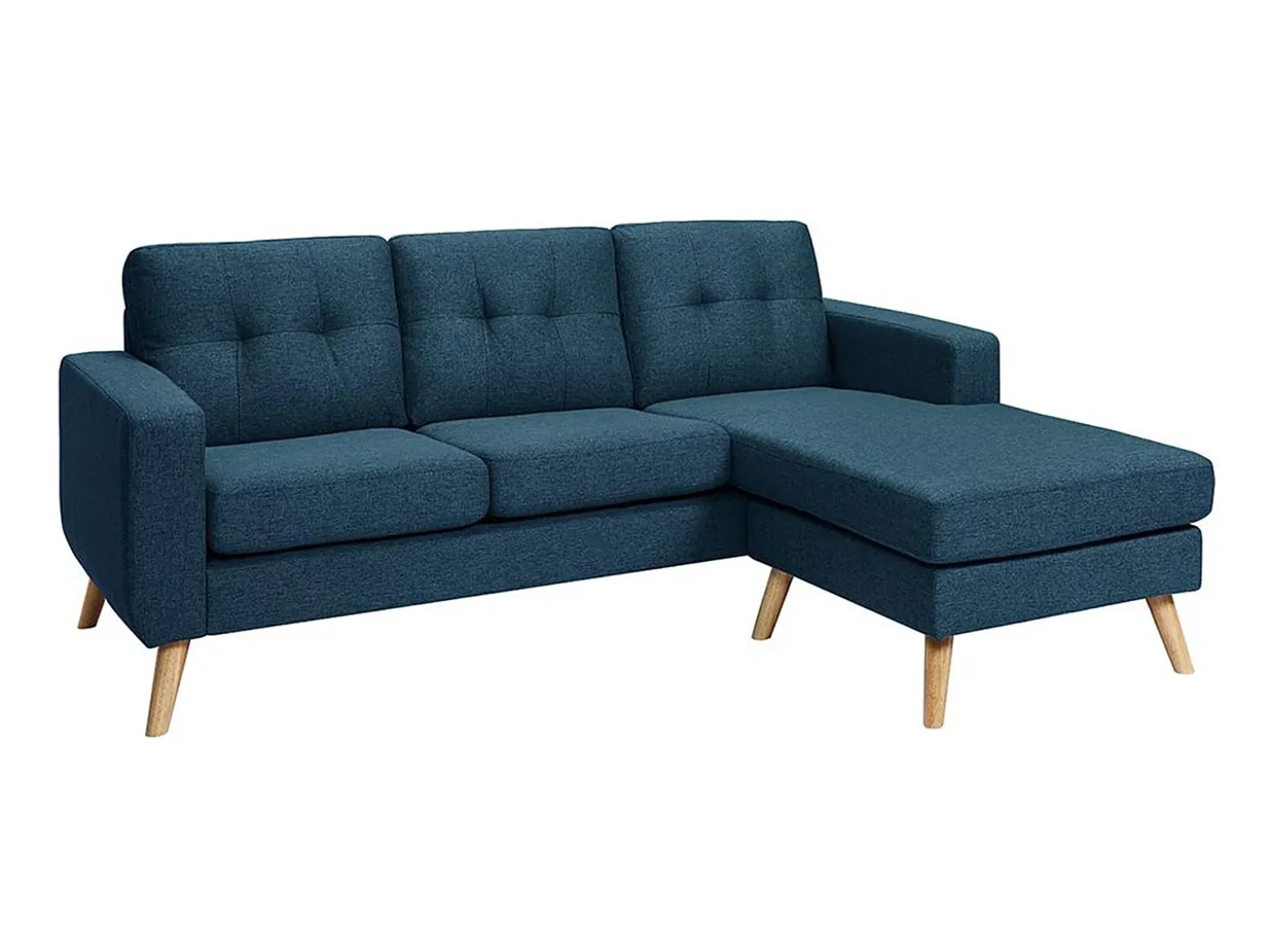 Sofá rinconera reversible de tela azul oscuro patas de madera BARTOLOME