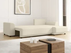Sofá rinconera reversible de pana beige NESSARO