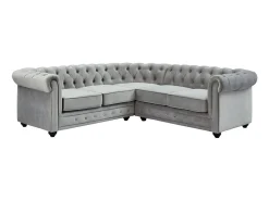 Sofá rinconera terciopelo en gris plateado CHESTERFIELD