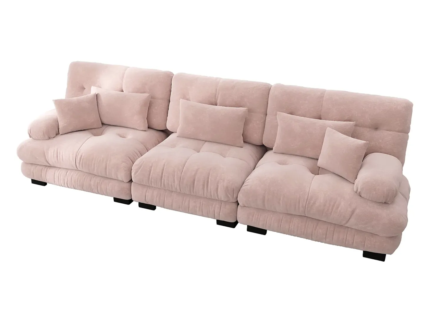 Sofá rosa de 3 plazas - Sofá recto con 3 cojines lumbares y 3 cojines decorativos - chenilla