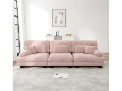 Sofá rosa de 3 plazas - Sofá recto con 3 cojines lumbares y 3 cojines decorativos - chenilla
