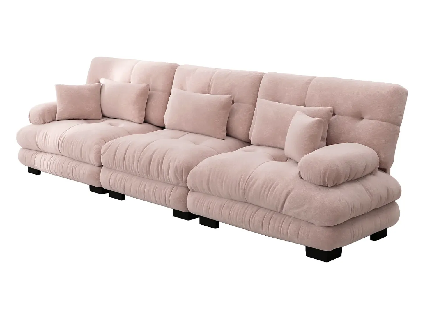 Sofá rosa de 3 plazas - Sofá recto con 3 cojines lumbares y 3 cojines decorativos - chenilla