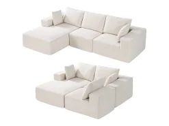 Sofá Seccional Modular SucceBuy en Forma de L con Chaise Longue y Cojín Beige