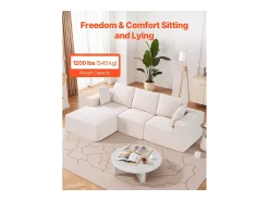 Sofá Seccional Modular SucceBuy en Forma de L con Chaise Longue y Cojín Beige