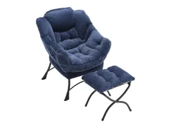 Sofá sillón con reposabrazos, bolsillos laterales y reposapiés, azul marino