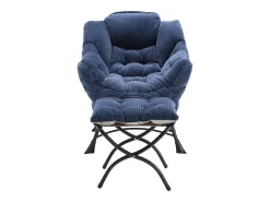 Sofá sillón con reposabrazos, bolsillos laterales y reposapiés, azul marino