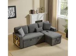 Sofá 215x133x85 cm - con puerto USB - con almacenamiento - con función de cama - gris