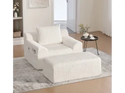 Sofá 147x110x67cm Bolsillos laterales Espuma de alta densidad Pana Beige