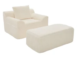 Sofá 147x110x67cm Bolsillos laterales Espuma de alta densidad Pana Beige