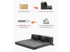 Sofá-Cama Plegable SucceBuy, 3 en 1 con 2 Almohadas, Gris Oscuro, Queen