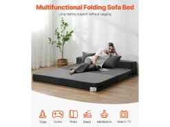 Sofá-Cama Plegable SucceBuy, 3 en 1 con 2 Almohadas, Gris Oscuro, Queen