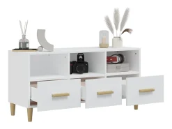 Sophie-Françoise Mueble de TV madera contrachapada blanco brillo 102x36x50 cm