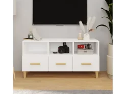 Sophie-Françoise Mueble de TV madera contrachapada blanco brillo 102x36x50 cm