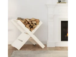 Soporte de leña blanco madera maciza de pino 47x39,5x48 cm ES827860