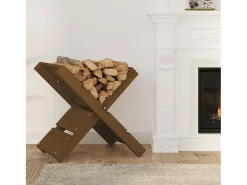 Soporte de leña madera maciza de pino marrón miel 47x39,5x48 cm ES452453