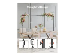 Soporte de Vara de Mesa SucceBuy con Pinzas, Soporte Arco de Mesa, 2 PCS, Altura Ajustable 33-106.7 cm Longitud Ajustable 71.1-249 cm, Marco Arco Metal
