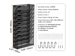 Soporte Mural SucceBuy File Wall Shelf Mesh Wall File Holder 1 Pieza 10 Bolsas para Oficina y Escuela
