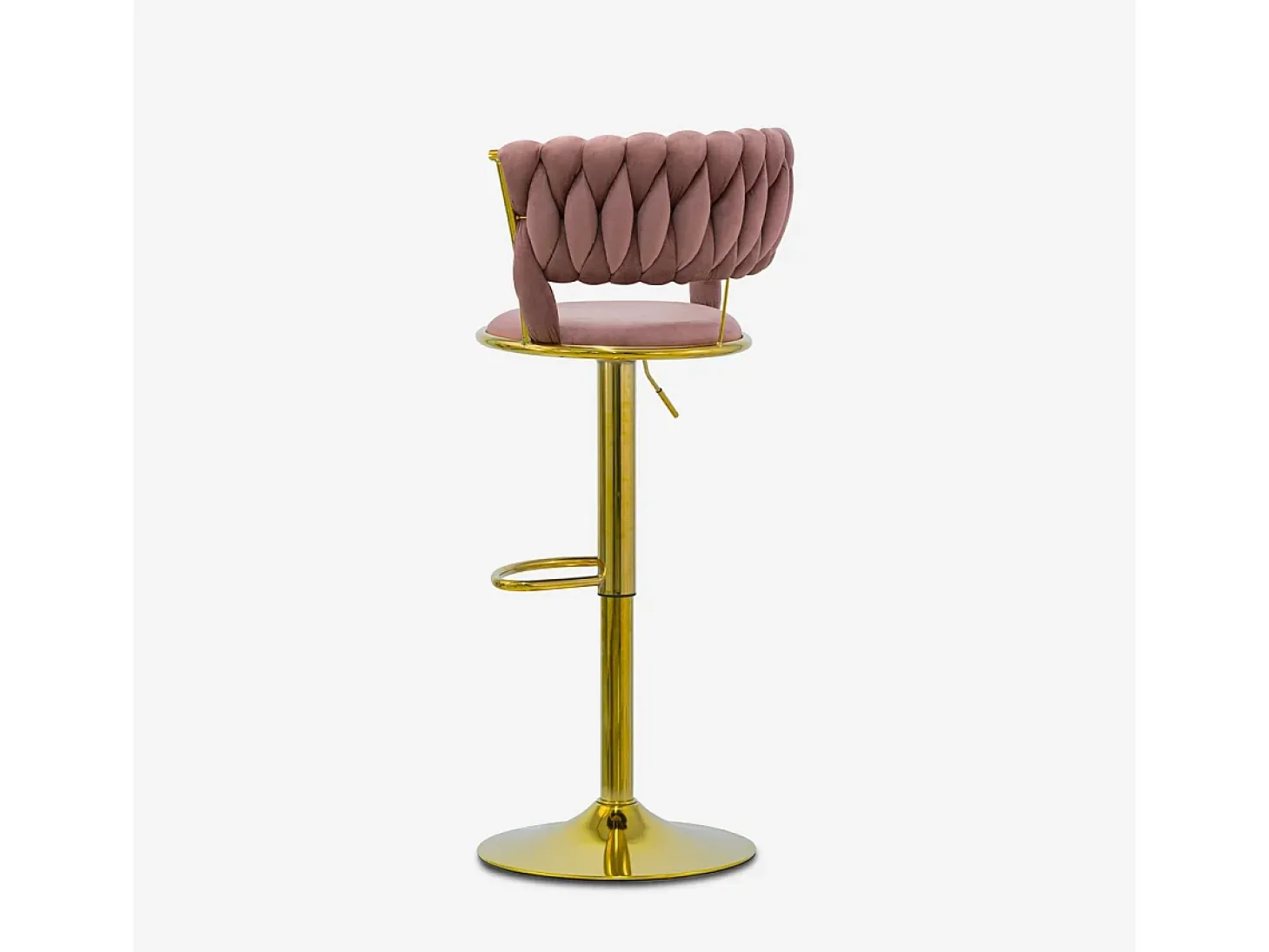 Taburete ajustable de metal dorado y terciopelo entrelazado Macaron - Rosa