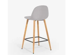 Taburete alto de bar cocina estilo nórdico en tela con respaldo Shona - Gris claro