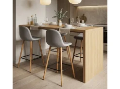 Taburete alto de bar cocina estilo nórdico en tela con respaldo Shona - Gris claro