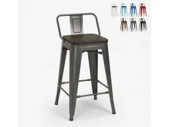 taburete alto de diseño industrial de metal y madera, para barra y cocina steel wood top - Gris Oscuro