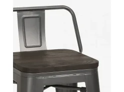 taburete alto de diseño industrial de metal y madera, para barra y cocina steel wood top - Gris Oscuro