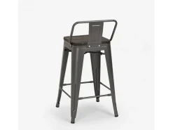 taburete alto de diseño industrial de metal y madera, para barra y cocina steel wood top - Gris Oscuro