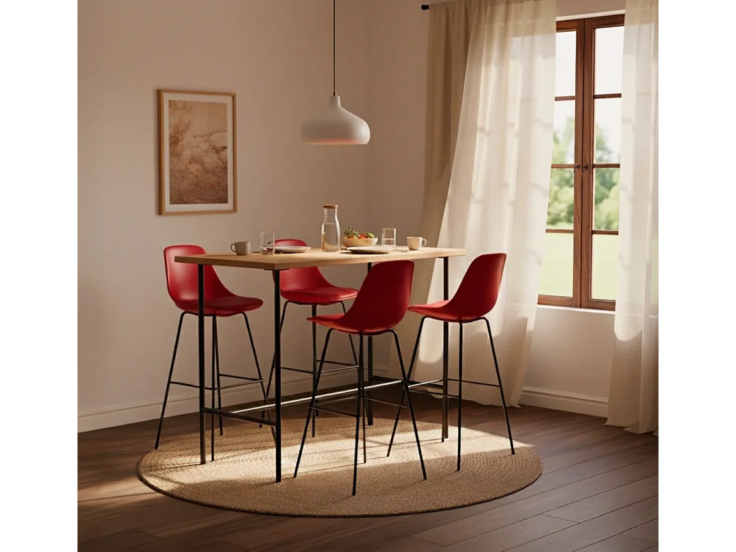 Taburete alto de metal para barra de cocina con cojín de diseño moderno Willis - Rojo