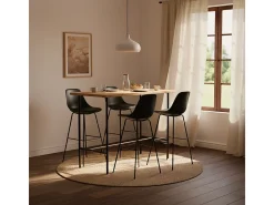 Taburete alto de metal para barra de cocina con cojín de diseño moderno Willis - Negro