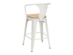 taburete alto estilo diseño industrial bar cocina steel wood back light - Blanco