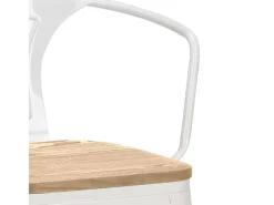 taburete alto estilo diseño industrial bar cocina steel wood back light - Blanco