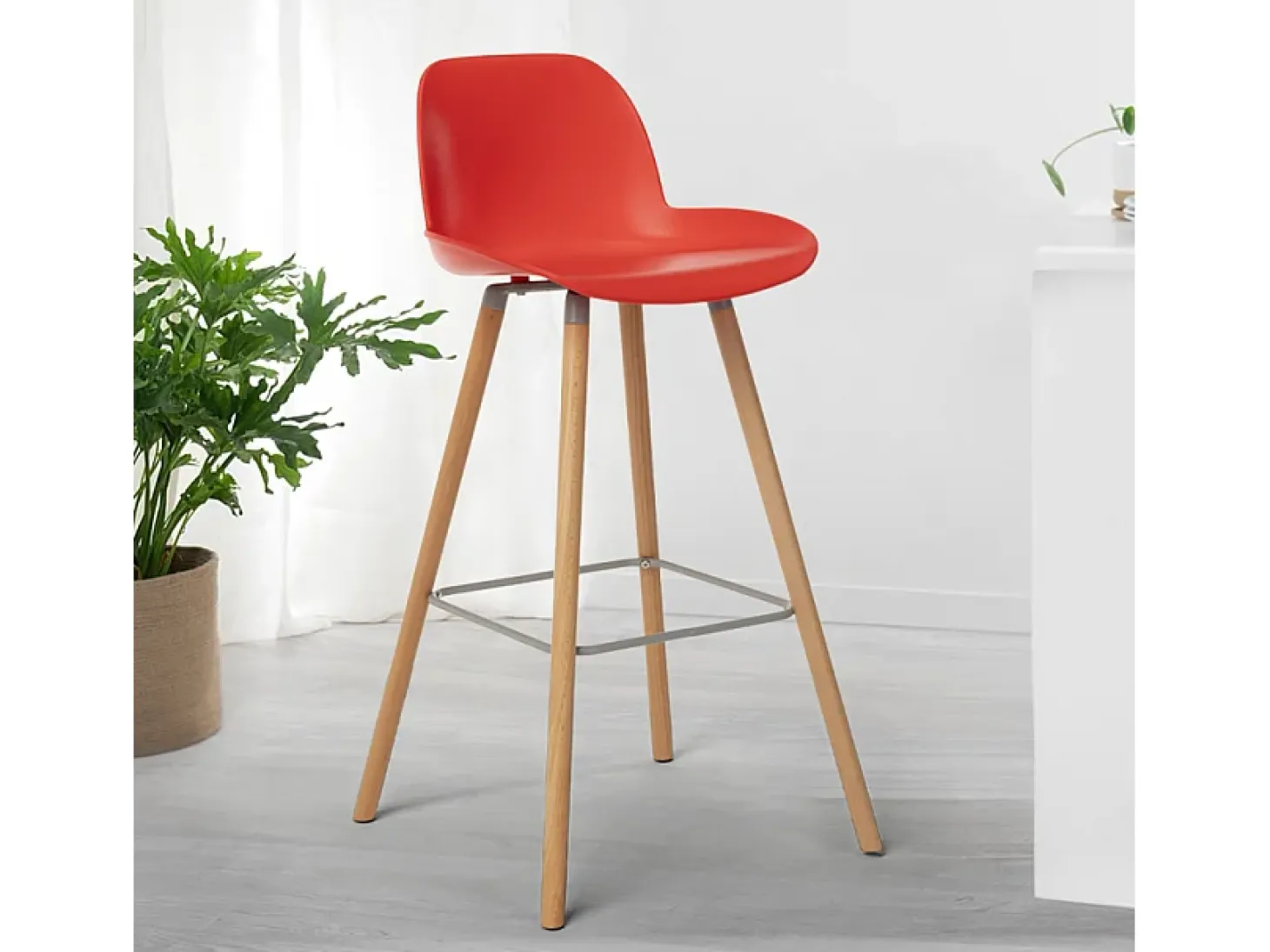 Taburete alto moderno de diseño escandinavo para bar y cocina Eiffel Burj 75 - Rojo