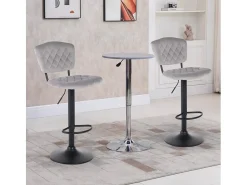 Taburete alto regulable para cocina tapizado en tejido terciopelo Toronto - Gris claro