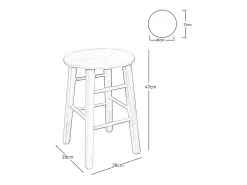 Taburete con asiento redondo h 47cm color nogal oscuro pata recta