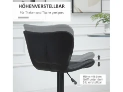 Taburete de bar ajustable, giratorio 360°, piel sintética negra, estructura de metal, diseño retro (47x51,5x89-109cm)