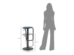 Taburete de Bar Ajustable Destiny 61-83 cm Tela Cotelé Negro y Azul con Reposapiés Diseño Escandinavo