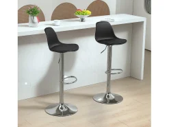 Taburete de bar con respaldo, regulable en altura, patas de metal, piel sintética, color negro (42x38x82-104 cm)