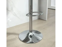 Taburete de bar con respaldo, regulable en altura, patas de metal, piel sintética, color negro (42x38x82-104 cm)