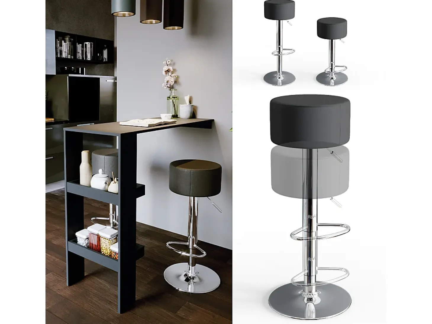 Taburete de bar conjunto de 2 negro 33x33x92