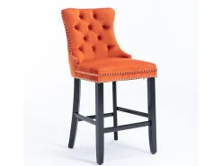 Taburete de bar contemporáneo, tapizado, madera maciza, base de madera, remaches cromados, terciopelo, naranja (60x50x103 cm)