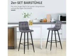 Taburete de bar de 2 piezas, diseño moderno, tela de terciopelo, patas de acero, gris (42x47x105 cm)