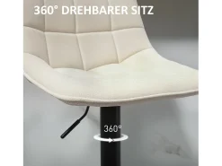 Taburete de bar de 2 piezas, asiento tapizado con respaldo, estructura de acero, tejido chenilla, con reposapiés y rotación de 360°, beige (53x47x117 cm)