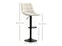 Taburete de bar de 2 piezas, asiento tapizado con respaldo, estructura de acero, tejido chenilla, con reposapiés y rotación de 360°, beige (53x47x117 cm)